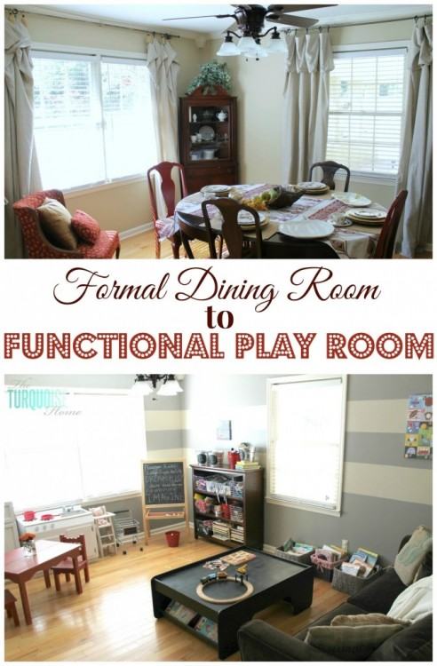Formal Dining Room to Functional Play Room | TheTurquoiseHome