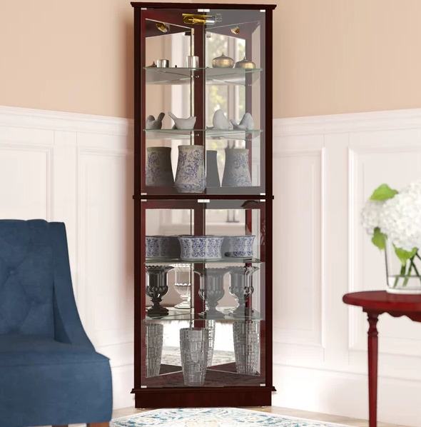 Jenlea Lighted Standing Corner Curio Cabinet and Trophy Display Case