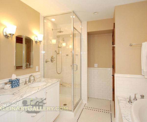 Dark wood cabinet and modern tile floor