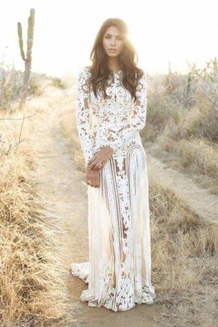 Modest Long Sleeves White Long Wedding Gown