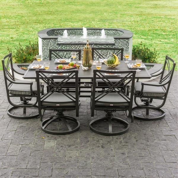 Color: 7pc Cast Aluminum Swivel Rocker  Wicker Rocker Patio Dining Furniture Set