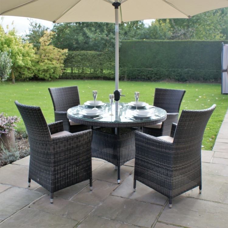 Maze Rattan Garden Furniture LA Brown 4 Seater Round Dining Table Set