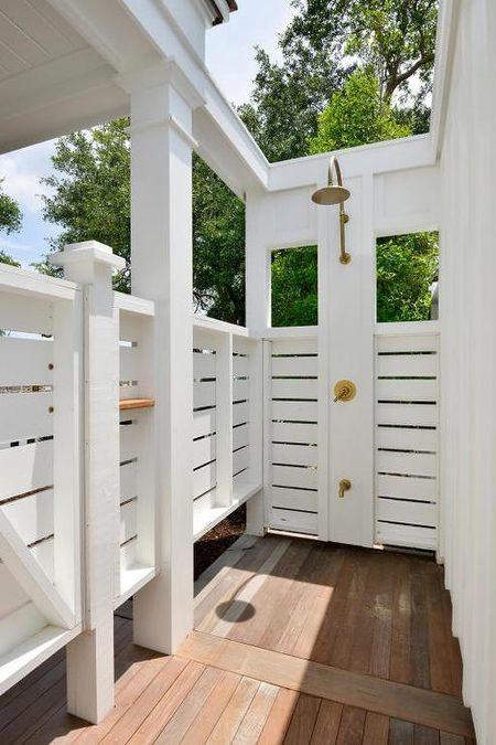 Above: The freestanding shower is sited at the edge of a terrace near the  master bedroom