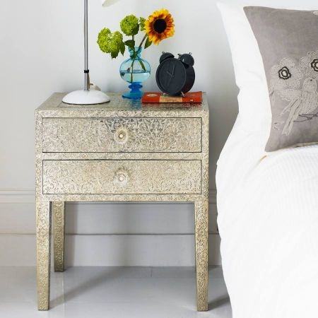 Full Size of Embossed White Metal Bedside Table Single Bed Uk Beds For Sale  Queen Size