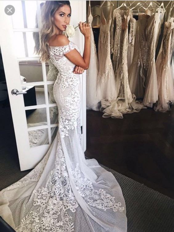New Beaded Lace Wedding Dresses With Detachable Train Off Shoulder Mermaid  Bridal Gowns Applique Ivory Satin Plus Size Wedding Dress Mermaid Style  Wedding