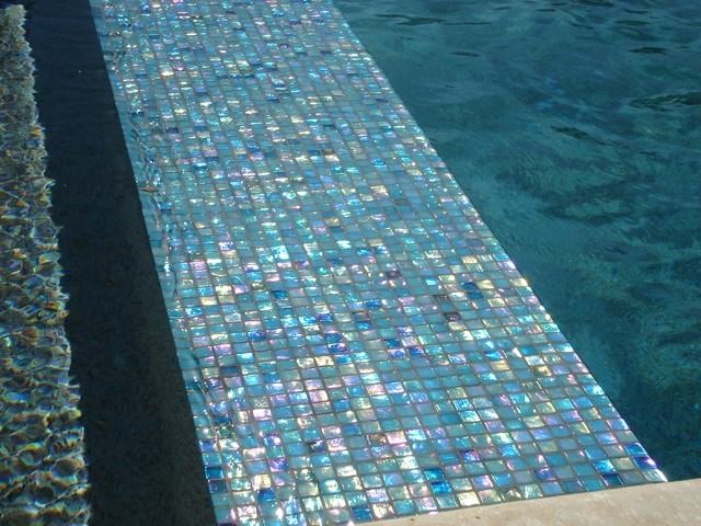 GCR210 Sky Blue 23mm Crystal glass mosaic pool tiles in place