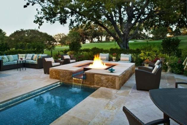 Now trending: pool design with sunken seating and firepit/swim up bar