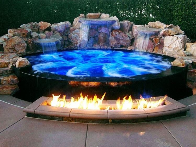 OMG this pool fire pit!!! | Swimming Pool Ides | Swimming Poll Design |  Above Ground Swimming Pool #swimmingpoolideas #smallswimmingpool