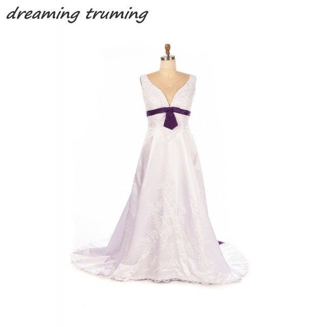 Purple and white wedding dresses
