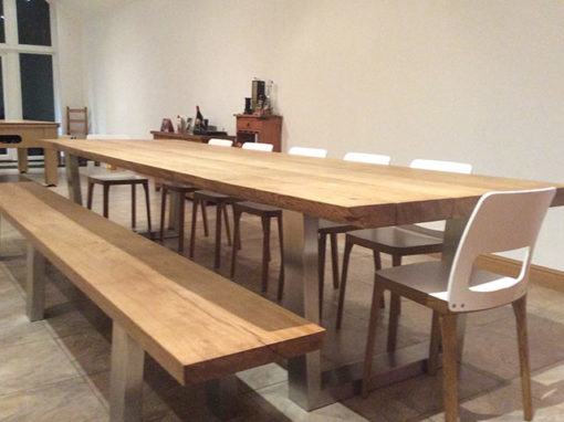 Solid chunky pine dining table and 6 chairs