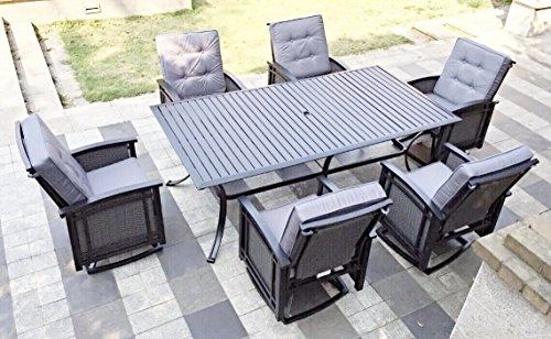 Westin 7pc Aluminum Patio Dining Set with Slat Top, Swivel Rocking Chairs